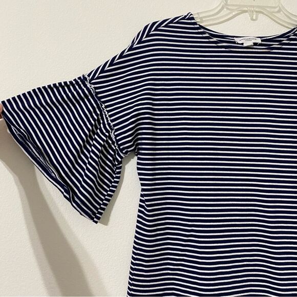 BeachLunchLounge Oversized Navy White Striped Shift Dress Bell Sleeve - Picture 7 of 8